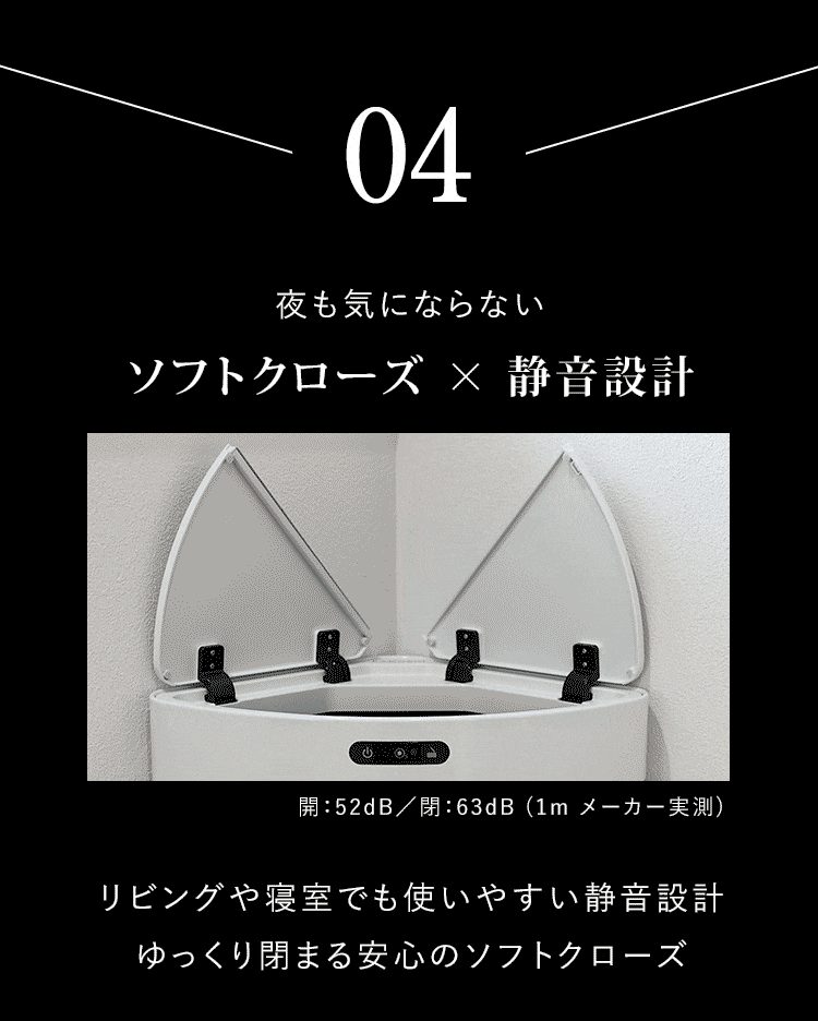 白いKADOBINの左右のフタが閉まる様子